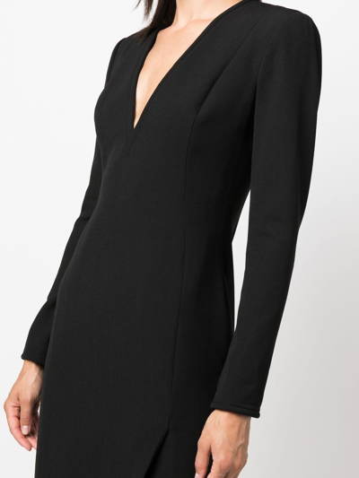 Shop Genny V-neck Fitted Dress In Black