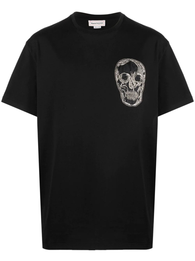 Shop Alexander Mcqueen Skull-embroidered Cotton T-shirt In Black