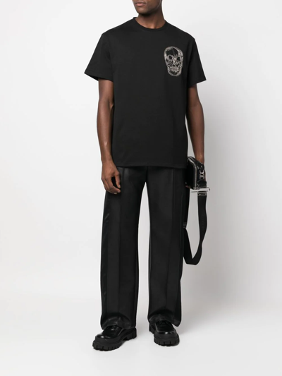 Shop Alexander Mcqueen Skull-embroidered Cotton T-shirt In Black