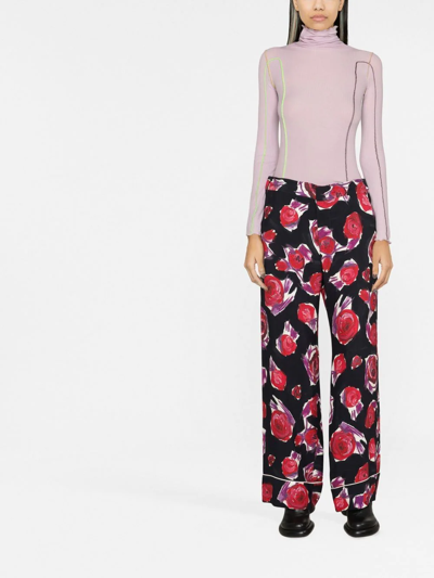 Shop Marni Floral-print Wide-leg Trousers In Black