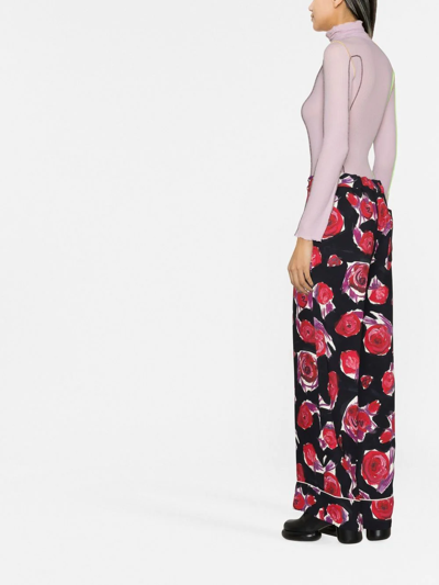 Shop Marni Floral-print Wide-leg Trousers In Black