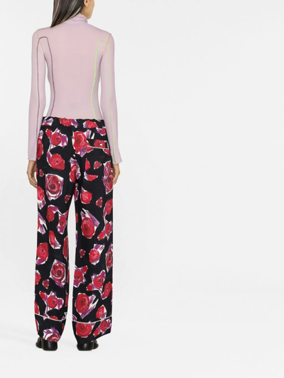 Shop Marni Floral-print Wide-leg Trousers In Black