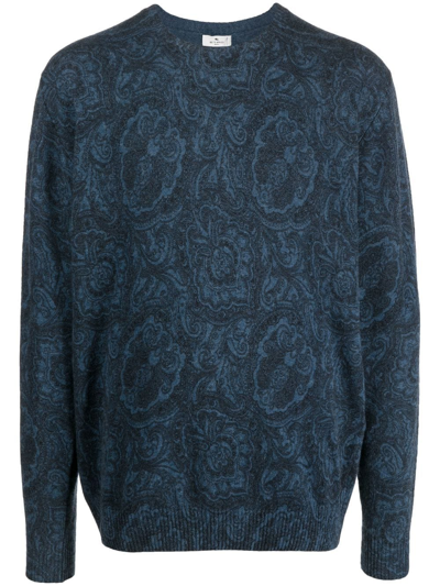 Shop Etro Paisley-print Knitted Jumper In Blue