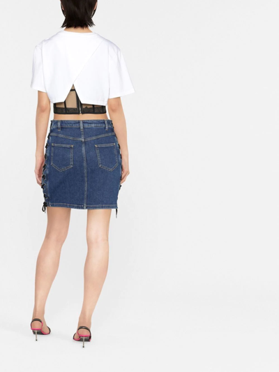 Shop Moschino Lace-up Denim Mini Skirt In Blue