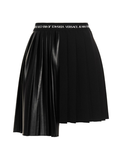Shop Versace Jeans Couture Asymmetric Logo Waistband Skirt In Black