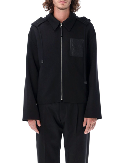 Shop Loewe Hooded Zipped Anagram Jacket In Black