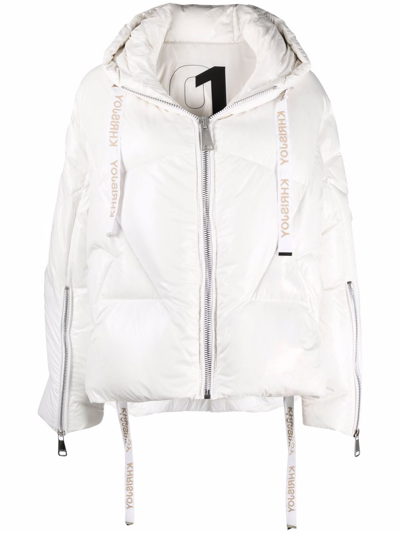 Khrisjoy Logo Drawstring Puffer Jacket In White