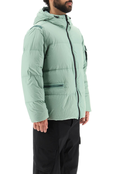 Shop Stone Island Hooded Down Jacket In Garment Dyed Crinkle Reps R-ny In Green