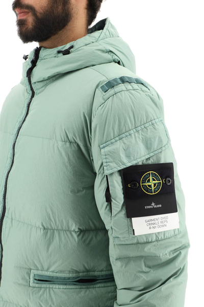 Shop Stone Island Hooded Down Jacket In Garment Dyed Crinkle Reps R-ny In Green