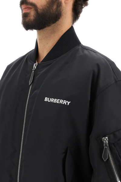 Shop Burberry 'gillan' Nylon Bomber Jacket With Deer Print In Black