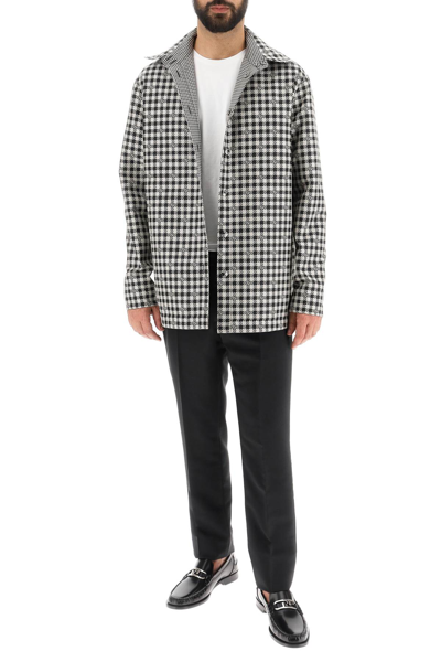 Fendi Giubbotto Houndstooth Reversible Shirt Jacket In White,black