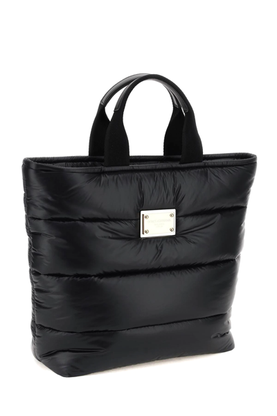 Shop Dolce & Gabbana Padded Nylon Shopping Bag In Black