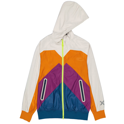 Shop Kenzo Colourblock Hooded Windbreaker Jacket, Size X-large In Grey