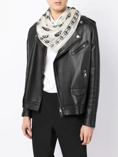 Shop Alexander Mcqueen Skull-print Silk Scarf In White