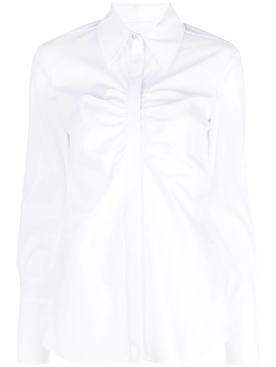 Shop Genny Ruched Button-up Shirt In White