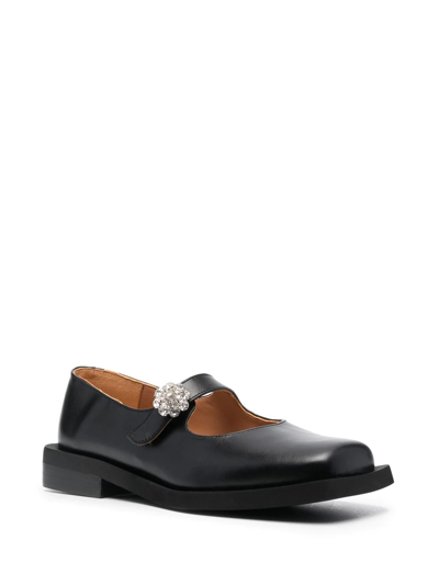 Shop Ganni Crystal-embellished Square Toe Loafers In Black