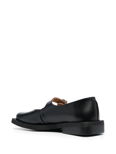 Shop Ganni Crystal-embellished Square Toe Loafers In Black