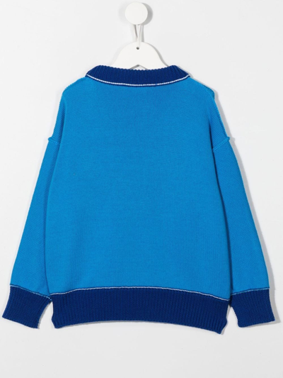 Shop Palm Angels Graphic-print Wool Jumper In Blue