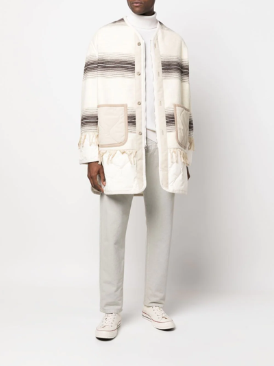 Shop Junya Watanabe Striped Quilted Coat In Neutrals
