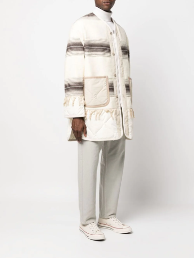 Shop Junya Watanabe Striped Quilted Coat In Neutrals