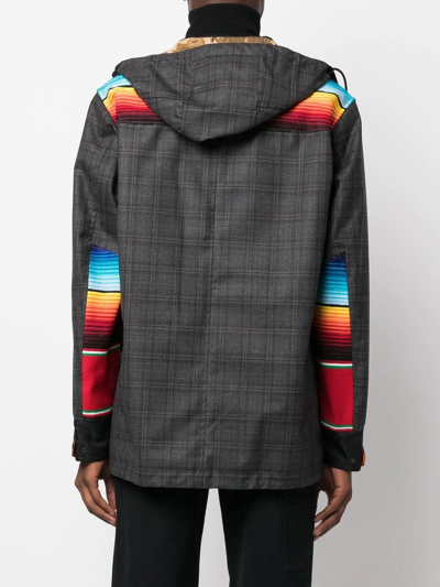Shop Junya Watanabe Check-pattern Hooded Coat In Grey