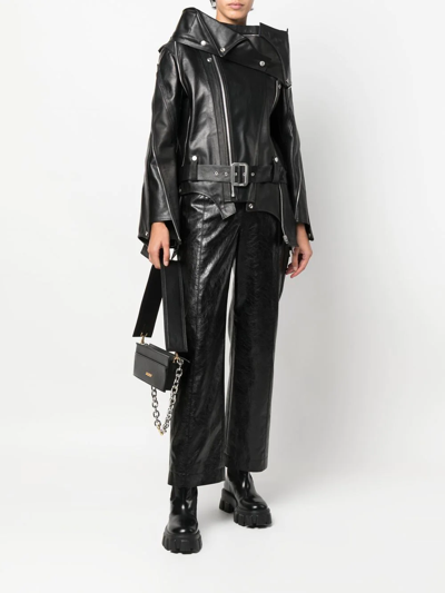 Junya Watanabe Asymmetric Belted Leather Jacket In Black