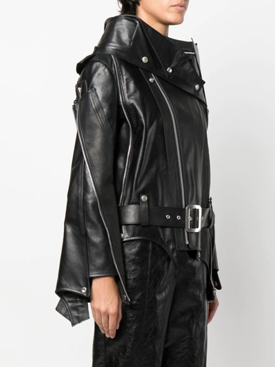 Junya Watanabe Asymmetric Belted Leather Jacket In Black