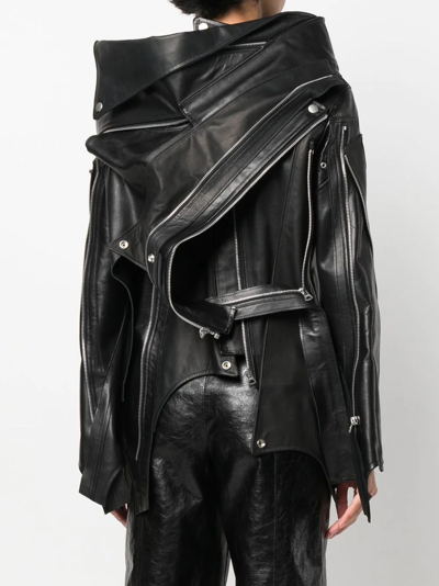 Junya Watanabe Asymmetric Belted Leather Jacket In Black