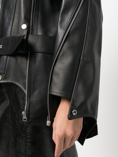 Junya Watanabe Asymmetric Belted Leather Jacket In Black