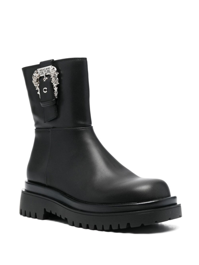 Shop Versace Jeans Couture Buckled Round-toe Low-heel Boots In Black