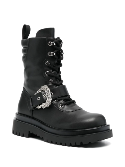 Shop Versace Jeans Couture Buckled Lace-up Combat Boots In Black
