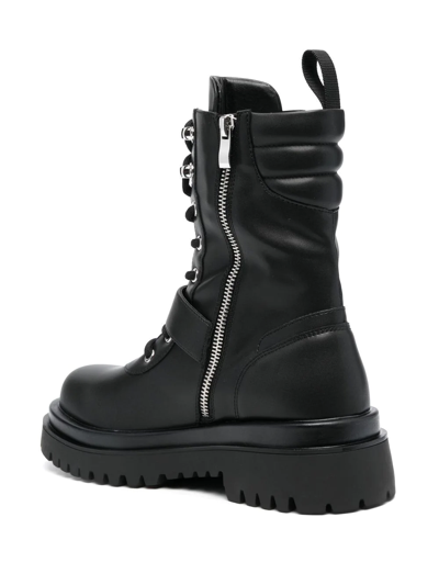 Shop Versace Jeans Couture Buckled Lace-up Combat Boots In Black