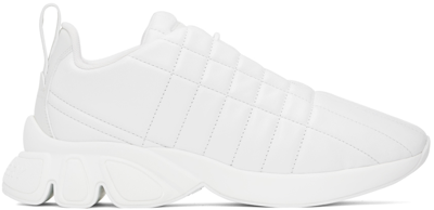 Shop Burberry White Quilted Leather Classic Sneakers In Neutral White