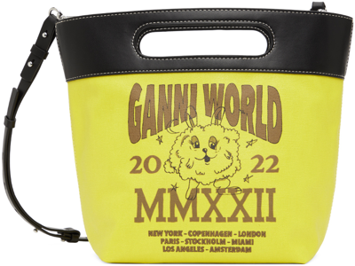 Ganni Graphic-print Cut-out Handle Tote In Yellow | ModeSens