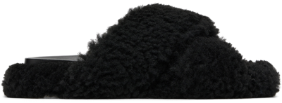 Shop Marni Black Shearling Fussbett Slides In 00n99 Black