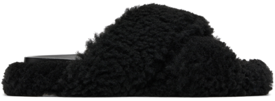 Marni 10mm Fussbett Crisscross Shearling Slide In 00n99 Black