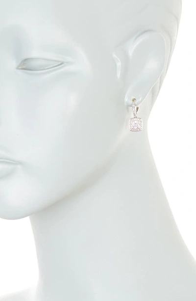 Nadri Square Halo Cz Drop Leverback Earrings In Rhodium