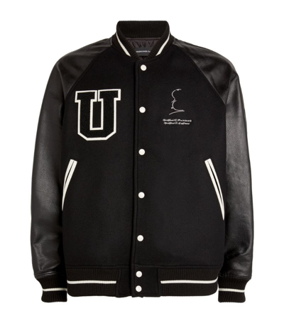 Shop Undercover Leather-trim Hitchcock Varsity Jacket In Black