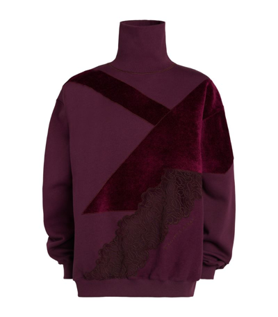 Shop Stella Mccartney Patchwork High-neck Sweatshirt In Burgundy