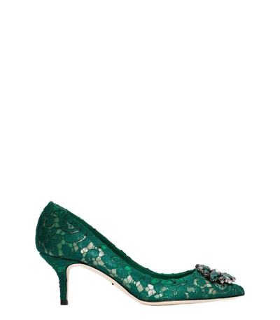 Shop Dolce & Gabbana Lace Heel With Brooch In Bosco