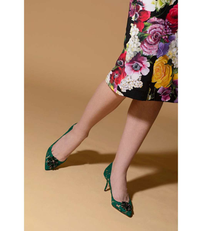 Shop Dolce & Gabbana Lace Heel With Brooch In Bosco