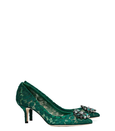 Shop Dolce & Gabbana Lace Heel With Brooch In Bosco