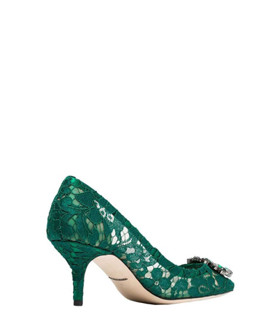 Shop Dolce & Gabbana Lace Heel With Brooch In Bosco