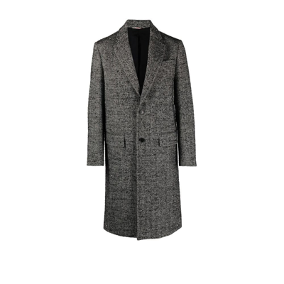 Shop Valentino Grey Rockstud Embellished Wool Tweed Coat In Black