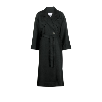 Shop Ganni Grey Double-breasted Trench Coat