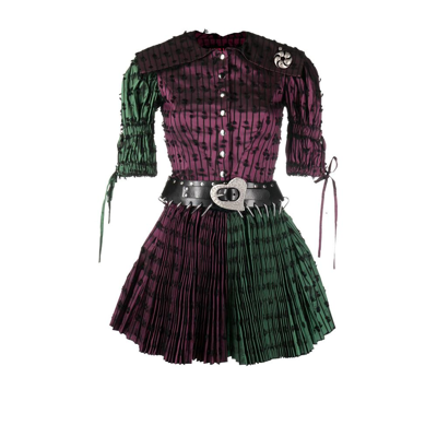 Shop Chopova Lowena Purple And Green Nose Carabiner Pleated Mini Dress
