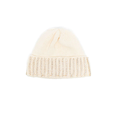 Shop Rosantica Neutral Crystal-embellished Wool Beanie Hat In White