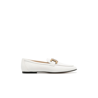Shop Tod's White Kate Chain Leather Loafers