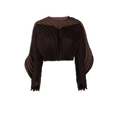 Shop Issey Miyake Brown Fronds Two-tone Pleated Crop Top