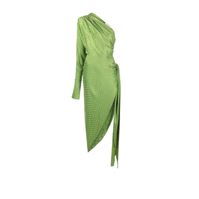 Shop Aleksandre Akhalkatsishvili Green One-shoulder Asymmetric Dress